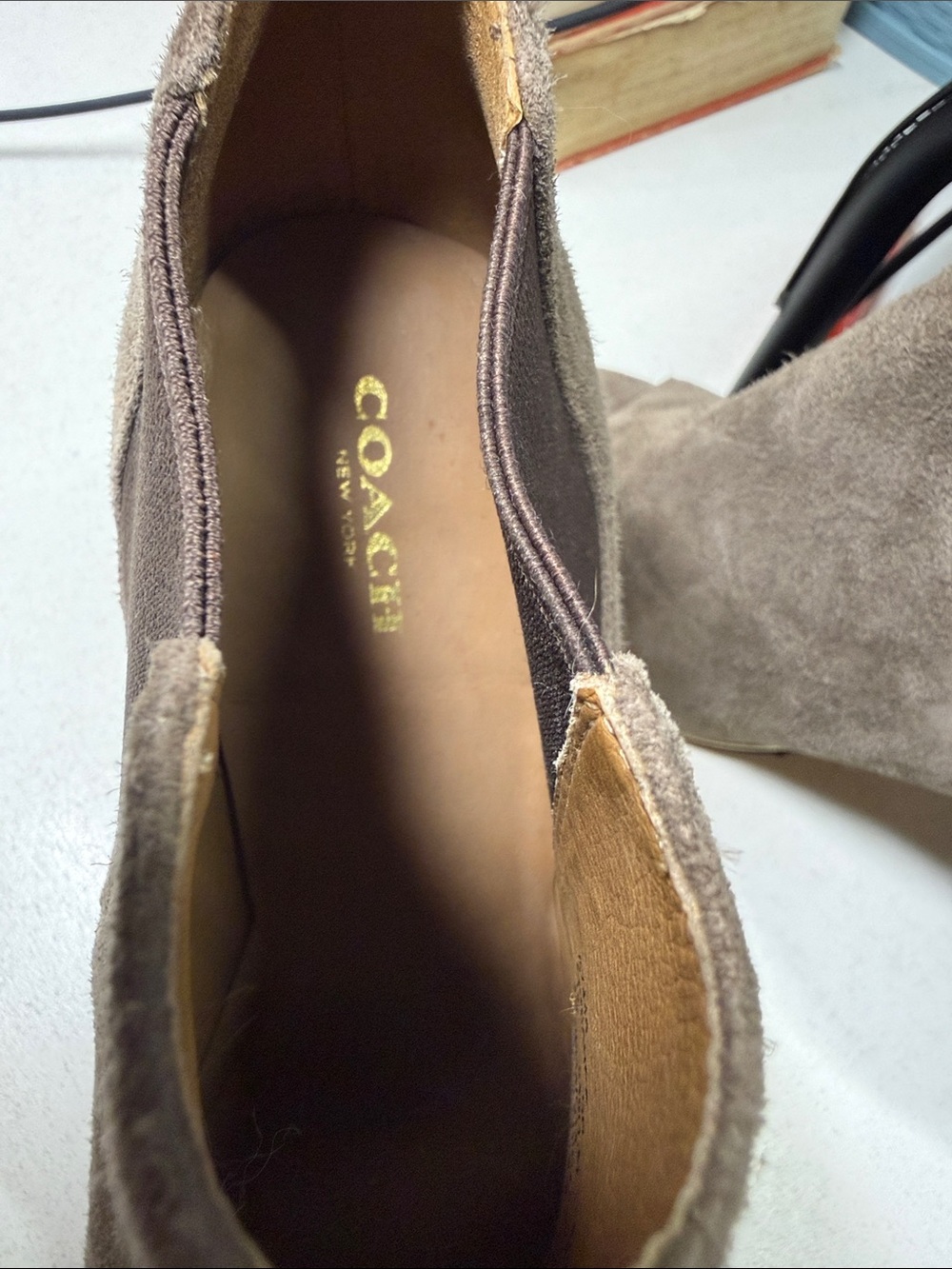 Coach Adrianna Taupe Suede Peep-Toe Stiletto Booties 9B - Picture 8 of 10